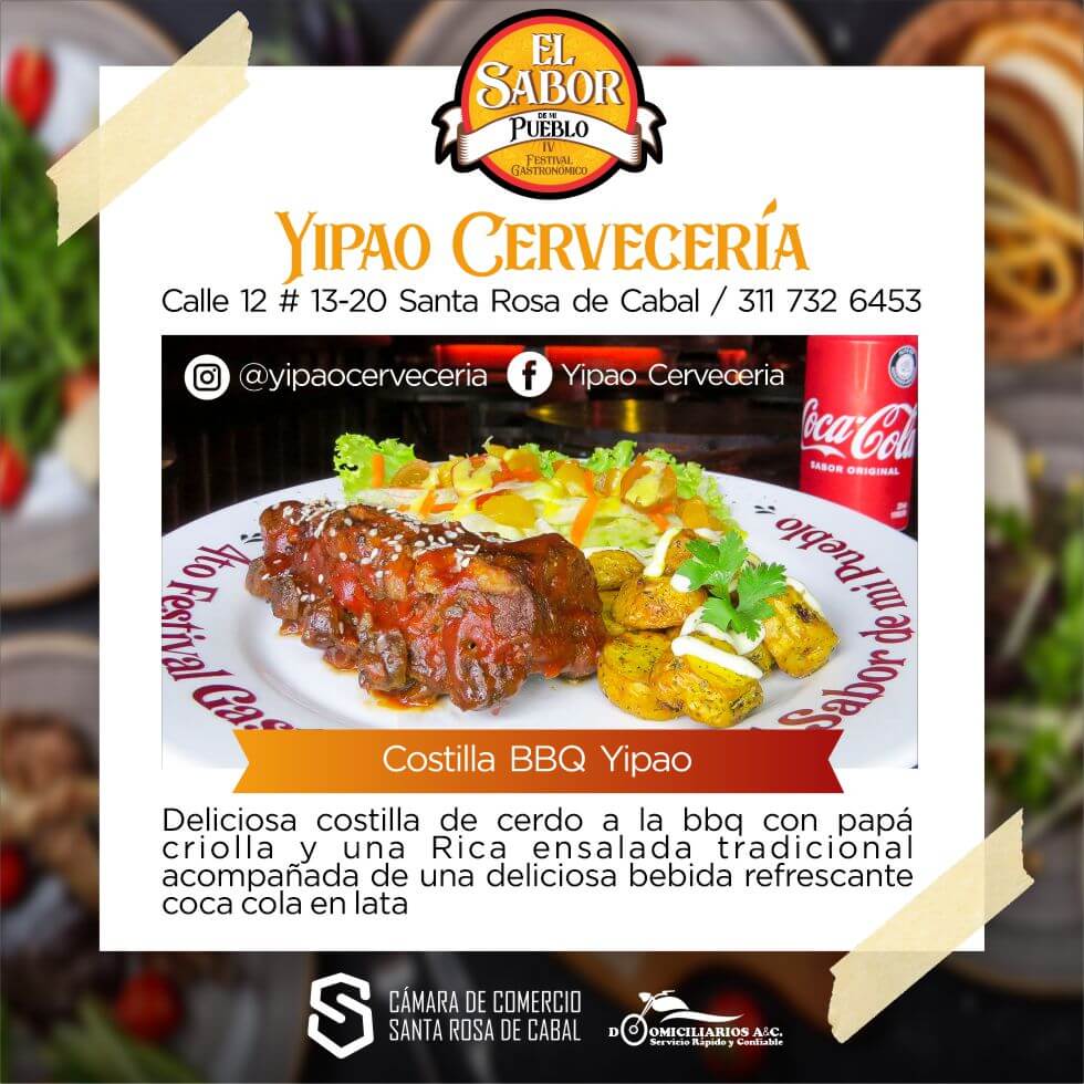 Restaurante Yipao Cervecería Ubicado en la Calle 12 # 13-20 Costilla a la BBQ Yipao