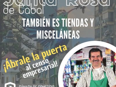 ¡Ábrale la puerta al censo empresarial en Santa Rosa de Cabal!
☑️El censo nos permite entender cómo está compuesto el tejido empresarial de nuestro municipio.
☑️Es una herramienta de información
☑️Ayuda a construir estrategias de crecimiento y sostenimiento en los emprendimientos y las pequeñas empresas que generan empleo y productividad sostenible de las familias.
¡EL CENSO TAMBIÉN ES, TIENDAS Y MISCELÁNEAS!
📌Nuestros funcionarios censistas, estarán debidamente identificados a la hora de visitarlo.